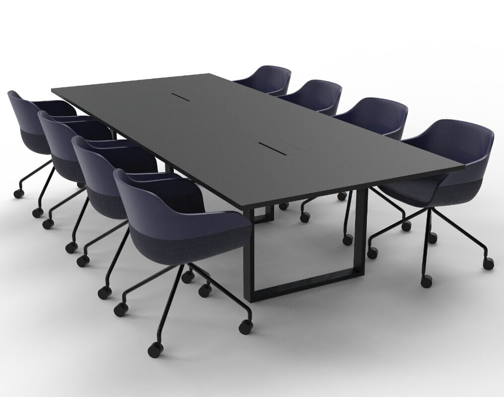 Workbench Loop Table with black top and steel frame
