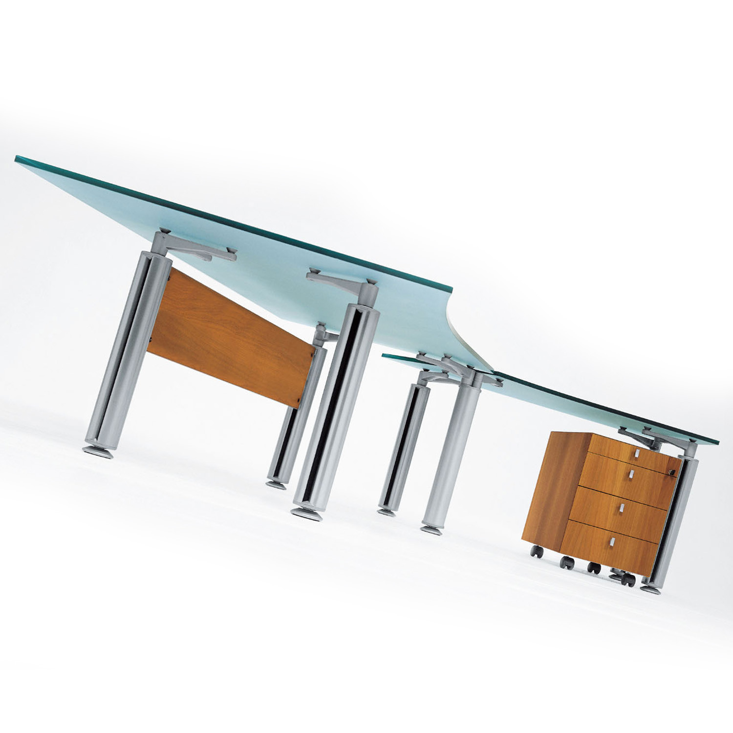 Modesty Panels and Desk Storage can be added to the Forma Kristall Executive Desk