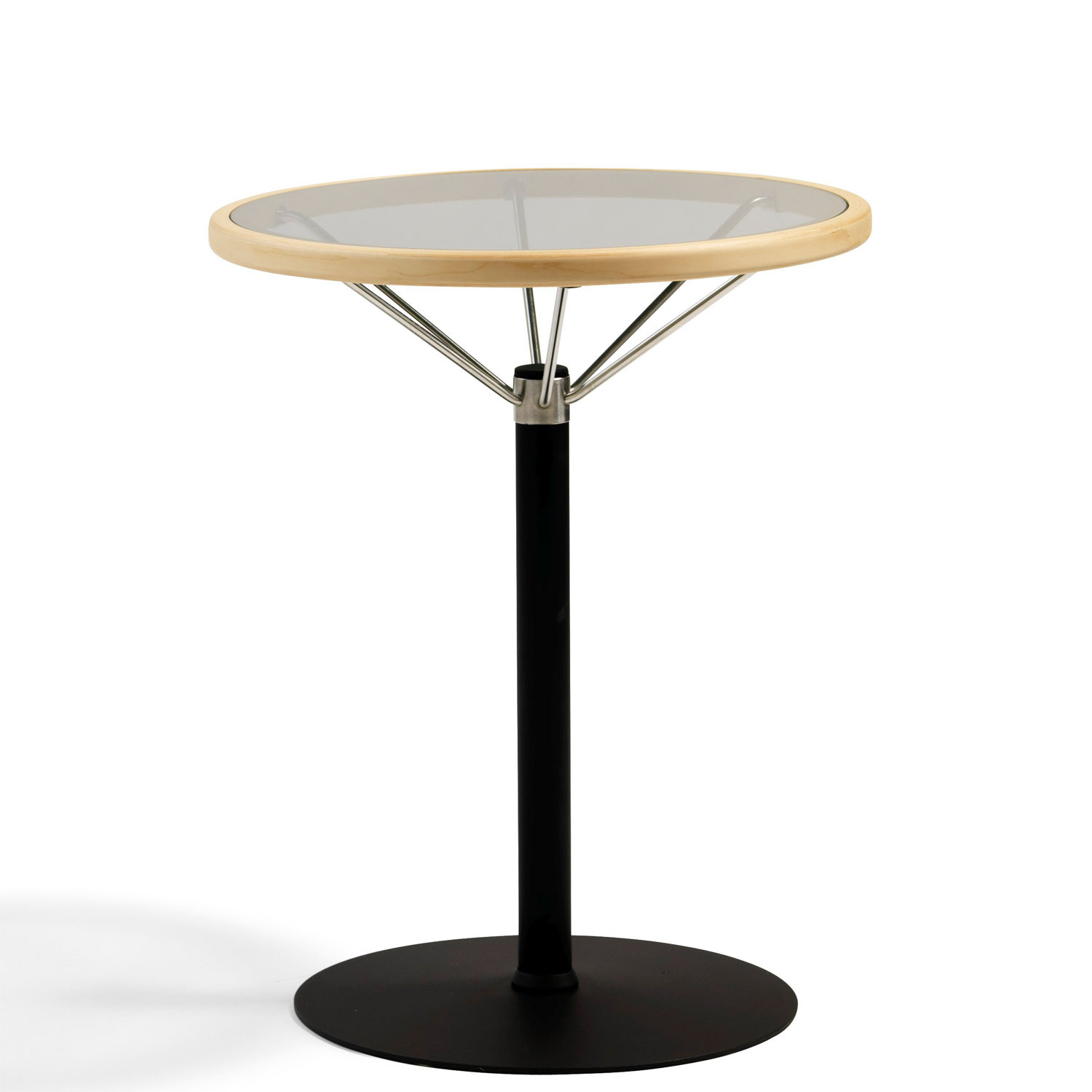 L1 Glass Top Table with steel pedestal and base