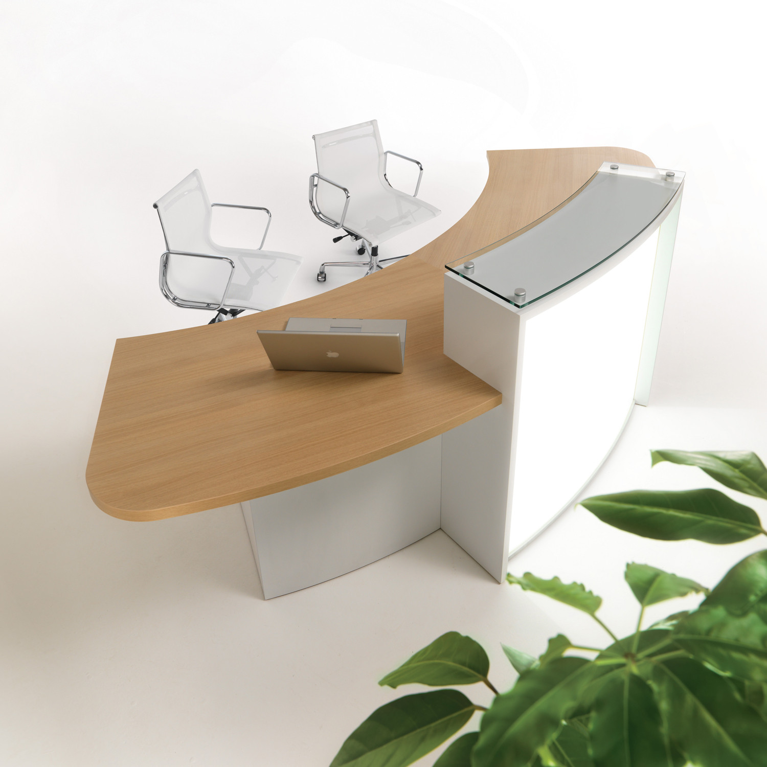 Evolution Light Reception Desks by Clark Rendall