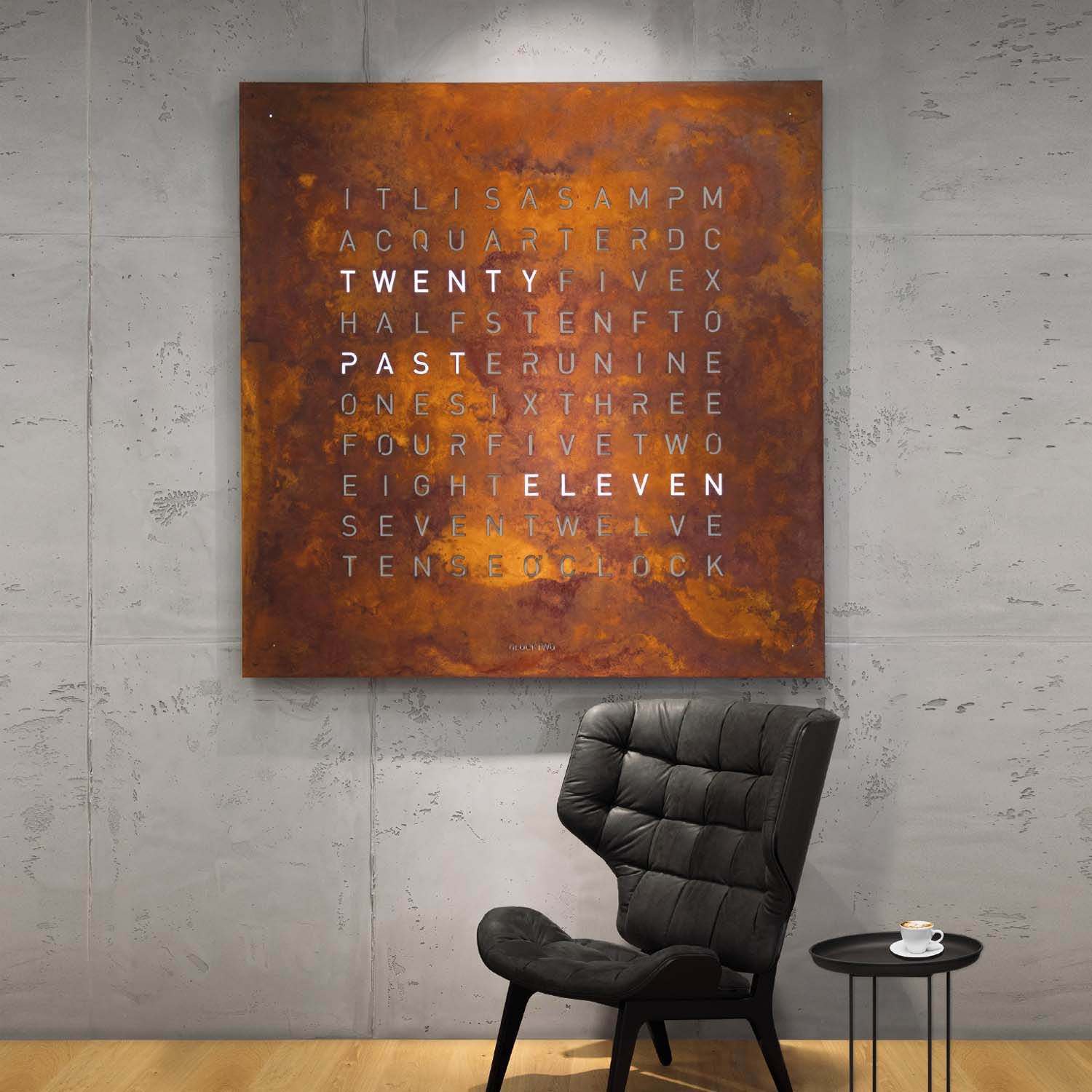 QLOCKTWO 180 Wall Clock in rust