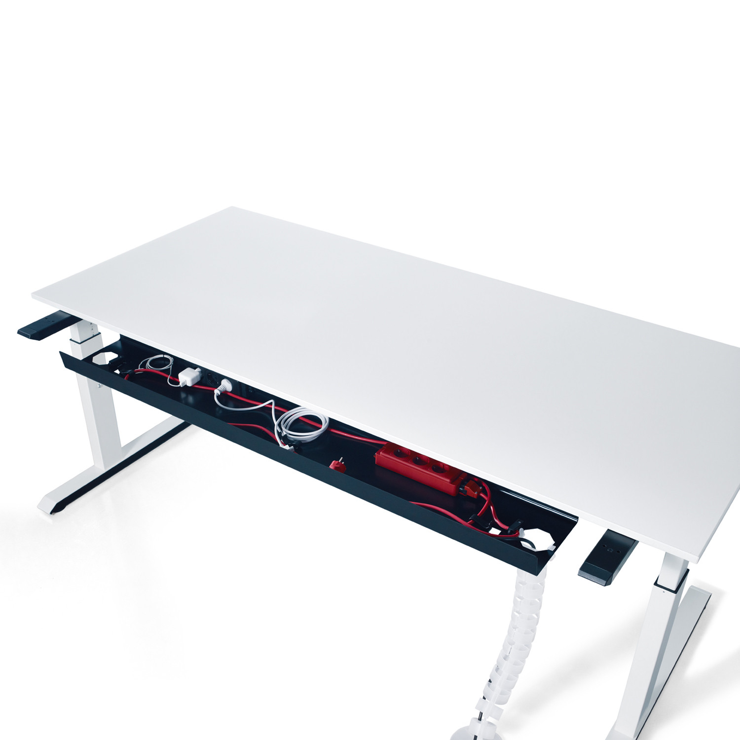 Temptation C Desk featuring cable tray management