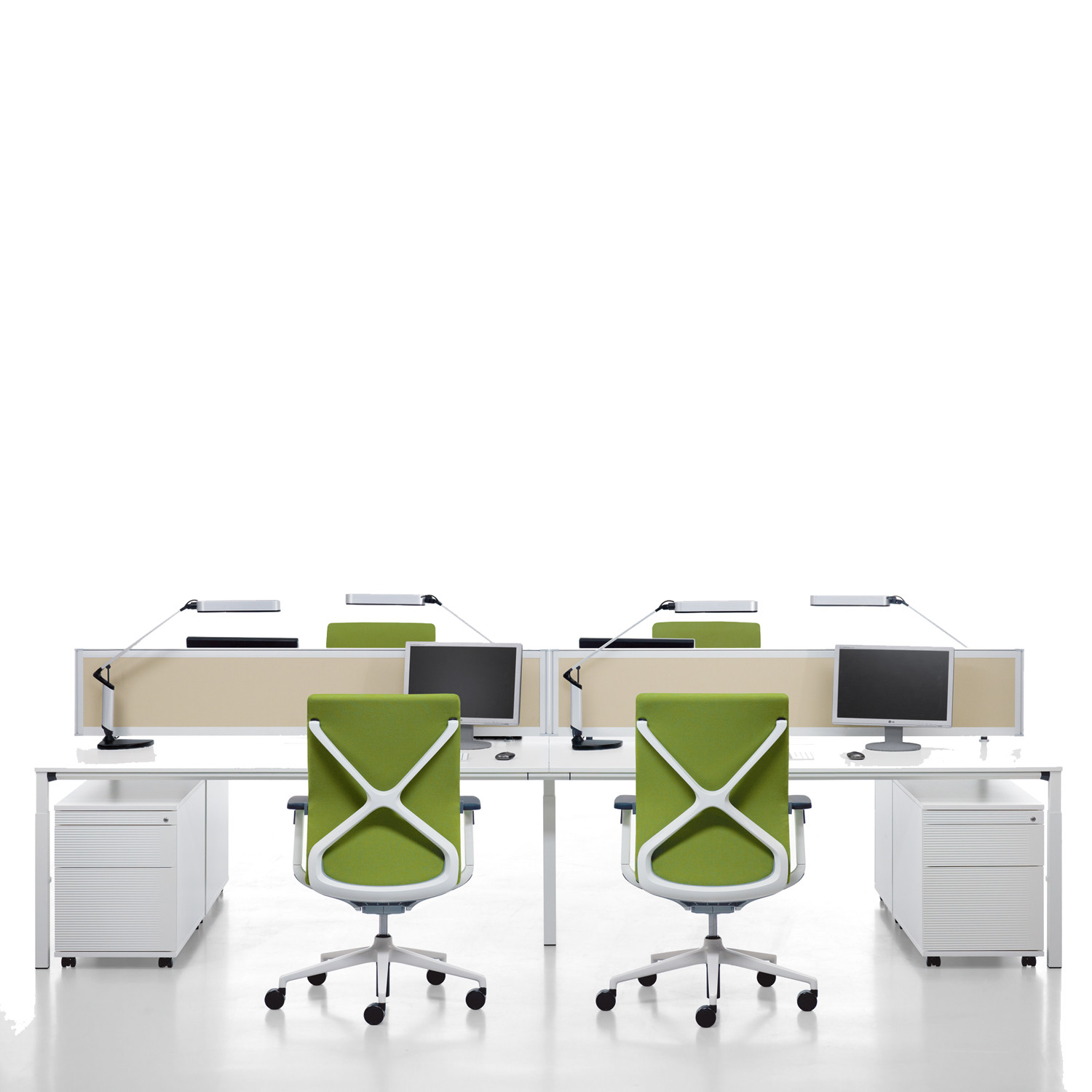 Temptation Four-Leg Desks + Storage + Desk Screens