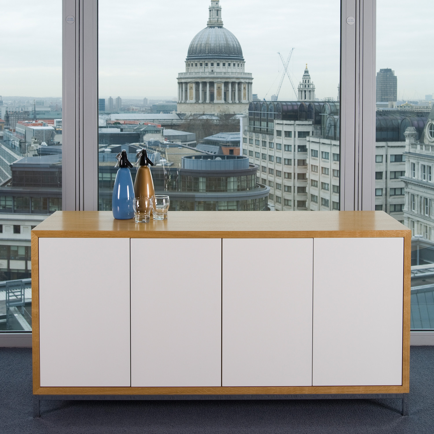 Crome Credenza with white doors and veneer carcass