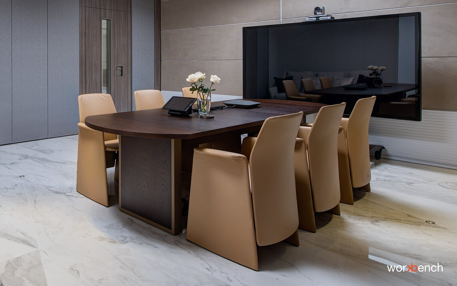 Workbench Loop boardroom table with integrated screen